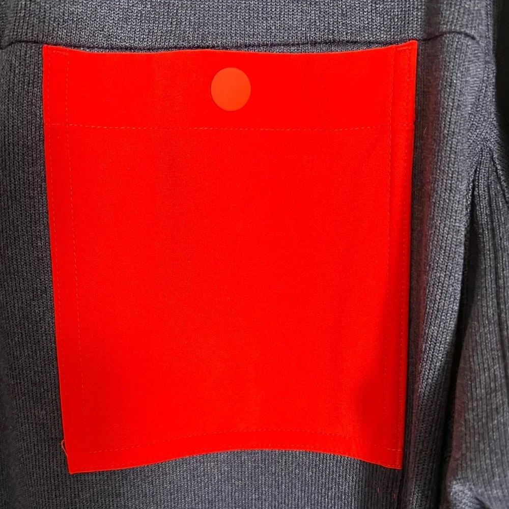 Duluth Trading Co Mens Navy Blue Red Snap Neck Pullover Sweater Large Pocket
